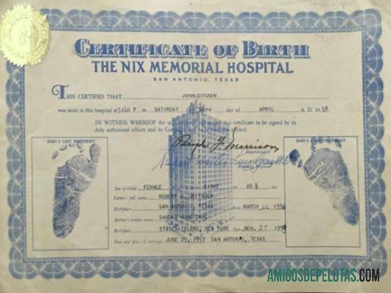 Estados Unidos Certidão de Nascimento do Nix Memorial Hospital exemplo real